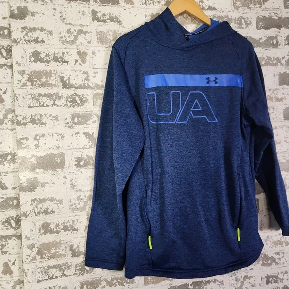 Under‎ Armour UA Mens Blue ColdGear Hooded Pullover Sweatshirt Activewear Size L - Picture 2 of 15